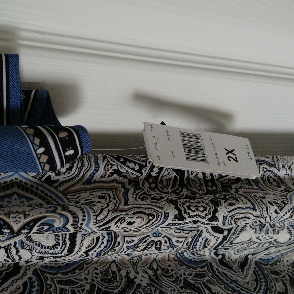 Sandra Darren blue nvy ivy keyhole round neck 3/4 sleeve shift dress Size 2X - Picture 7 of 7